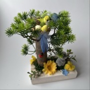 Stroik wielkanocny drzewko ptaszki zając kwiaty handmade dekoracja na stół