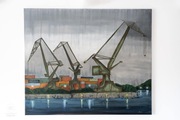 Obraz - Gdańskie Dźwigi Stoczniowe - Olej na Płótnie, 100x120 cm