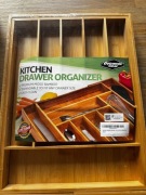 Organizer wkład na sztućce drewniany do szuflady rozsuwany 33,5cm x 44,5 cm
