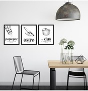 Obraz z napisami do kuchni 3 szt., plakat w ramie A3