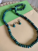 Korale zielono-niebieskie z naturalnego kamienia chryzokola + kolczyki