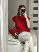 Elegancki, czerwony sweter, wełna, stan bardzo dobry