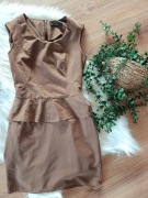 brązowa basicowa czekoladowa prosta sukienka 36S elegancka biurowa