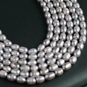 Perły naturalne słodkowodne, koraliki, ryż ok. 9 mm, 18 cm. sznurek.