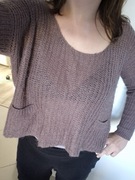 Sweter damski oversize ciemny brąz kieszenie Topshop r. 38