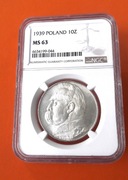 10 zł. 1939 Józef Piłsudski  NGC  MS63