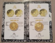 Okazja.Dwa numizmaty z certyfikatami w niskiej cenie.Plater złoto 999/1000