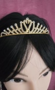 złota tiara/diadem z kryształkami, opaska do włosów