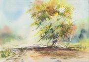 Obraz akwarelowy - pejzaż jesienny  28 cm x 19,5 cm + 0,5 cm margines