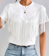 Koszulka z frędzlami biała Western Boho Festiwal 