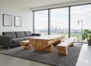 Stół i ławki z bala bukowego – monolit, żywica, ręczne rzemiosło