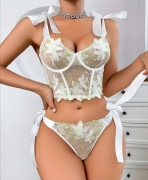 Seksowny biały zestaw bielizny kokardki gorset L 40 