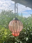 Unikatowa Lampa Vintage Różowe Dmuchane Szkło w Koszu Rzemiosło Art PRL