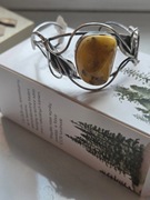 BRANSOLETKA SREBRNA Z  BURSZTYNEM miodowym - rękodzieło, oksydowana,nowa