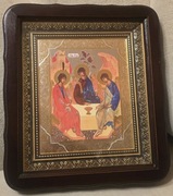 Piękna ikona Prawosławna w kiocie TRÓJCA ŚWIĘTA WG.Rublowa. Nowa na prezent