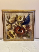 Duży obraz olejny bukiet kwiaty 93x93