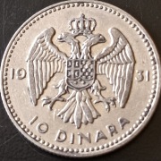 JUGOSŁAWIA 10 DINAR 1931 - KRÓL ALEKSANDER SREBRO