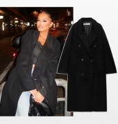 ZARA płaszcz z dwuwarstwowej tkaniny z wełną, czarny, oversize XS-S jak S-M