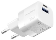 deleyCON ładowarka USB-A + USB-C 2x port PD 3.0 szybkie ładowanie 20W biała