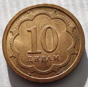 TADŻYKISTAN 10 Drams 2001 okołoMENNICZA
