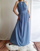 Suknia Sukienka Maxi Niebieska z Koronką Wieczorowa Vila Bridesmaid M 38