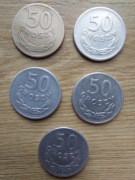 Polska 50 gr zestaw 1949-1987 ; 22 monety; opis poniżej