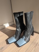 Czarno niebieskie botki kowbojki- skóra