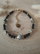 Bransoletka Black Cruella 16cm obsydian jaspis dalmatyński 