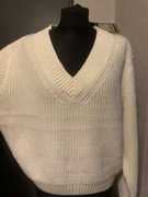 OCHNIK klasyczny sweter tunika oversize dekolt V-neck kremowy ecru