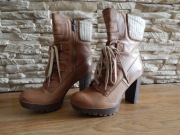 KOZAKI BOTKI SKÓRZANE 37 PLATFORMA CAMEL