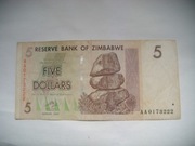 BANKNOT ZIMBABWE 5 Dollars 2007 r.