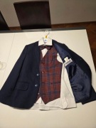 Garnitur granatowy Stan-dar z bordową kamizelką, muszką  rozm 128 Łódź