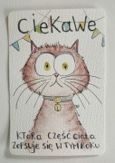 Śmieszna kartka urodzinowa "ciekawe która część ciała" kot ręcznie malowana