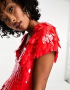 Asos Design iuh zdobienie czerwona cekiny frędzle mini sukienka 
