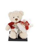 Miś z bukietem w pudełku na prezent walentynkowy 