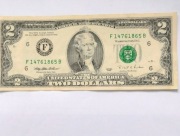 2 dolary USA, seria 1995 r, stan b.dobry,nr F14761865 B,stempel zielony.
