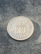 Sixpence 6 pence 1945r. Anglia srebro Jerzy VI ładne