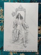 Oryginalny rysunek ołówkiem A4 – Kobieta na tronie z koroną 