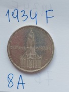 Nr.8A Moneta srebrna 5 Marek -III Rzesza Wieza z napisem -1934 F