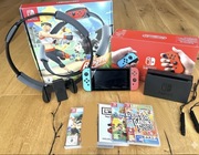 nintendo switch ZESTAW konsola+akcesoria+ringfit+5 oryginalnych gier