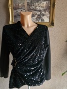 Bluzka damska czarna z cekinami typ masełko metalowa klamra