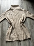 Sweter beżowy ecru kremowy XS Sinsay 34 długi golf tunika ciepły 