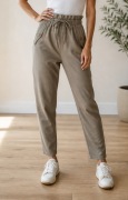 H&M Nowe spodnie lejące L Wiskoza 92% wiązane wysoki stan Khaki