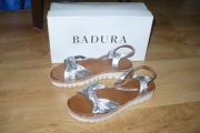 Sandały Badura r. 37, srebrne, skóra, piękne, tanio!