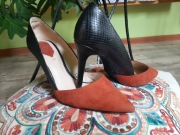 Szpilki ZARA- rudy zamsz +wężowa skóra,  rozm.38, stan idealny 