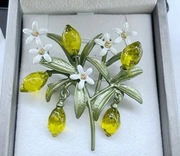 Broszka cytryny vintage postarzana z cyrkoniami emalia