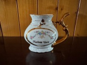 Ekskluzywny porcelanowy kubek pijałka do wody zdrojowej - sygnowany