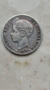 UNA PESETA 1900 ROK Srebro