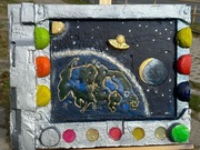 Obraz ręcznie malowany ,,Widok z okna statku kosmicznego” 40 x 50cm , nowy