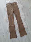 ZARA brązowo beżowe spodnie z eko skóry xs 34 wysoki stan